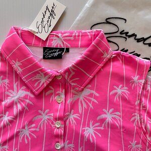 Sunday Swagger Stylin' Women's Sleeveless Polo | Size L | Hot Pink w/ White Palm